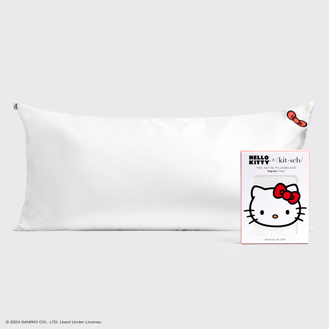 Kitsch x Hello Kitty Satin Pillowcase in Ivory Kitty Bow - King - Signature Selection