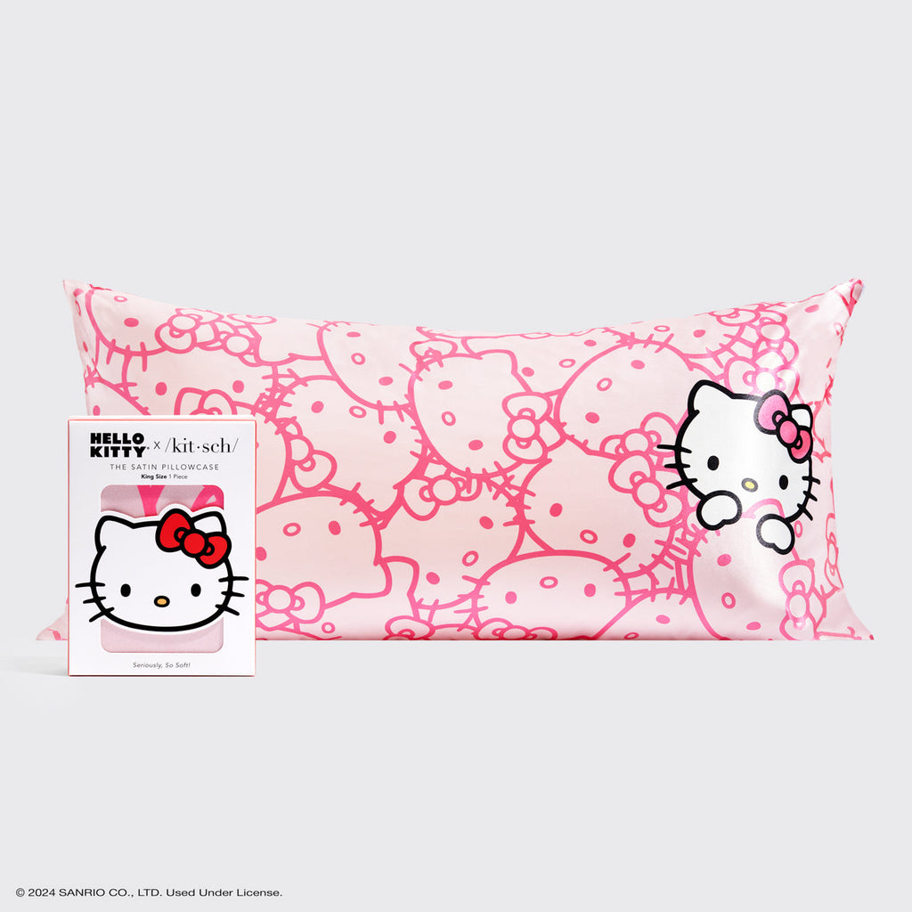 Kitsch x Hello Kitty Satin Pillowcase in Pink Hello Kitty Faces - King - Curated Collection