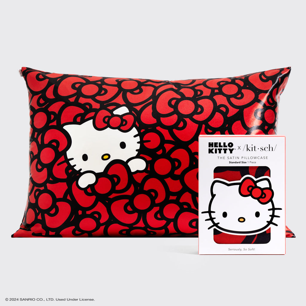 Kitsch x Hello Kitty Satin Pillowcase in Kitty Bathes in a Sea of Bows - Signature Selection