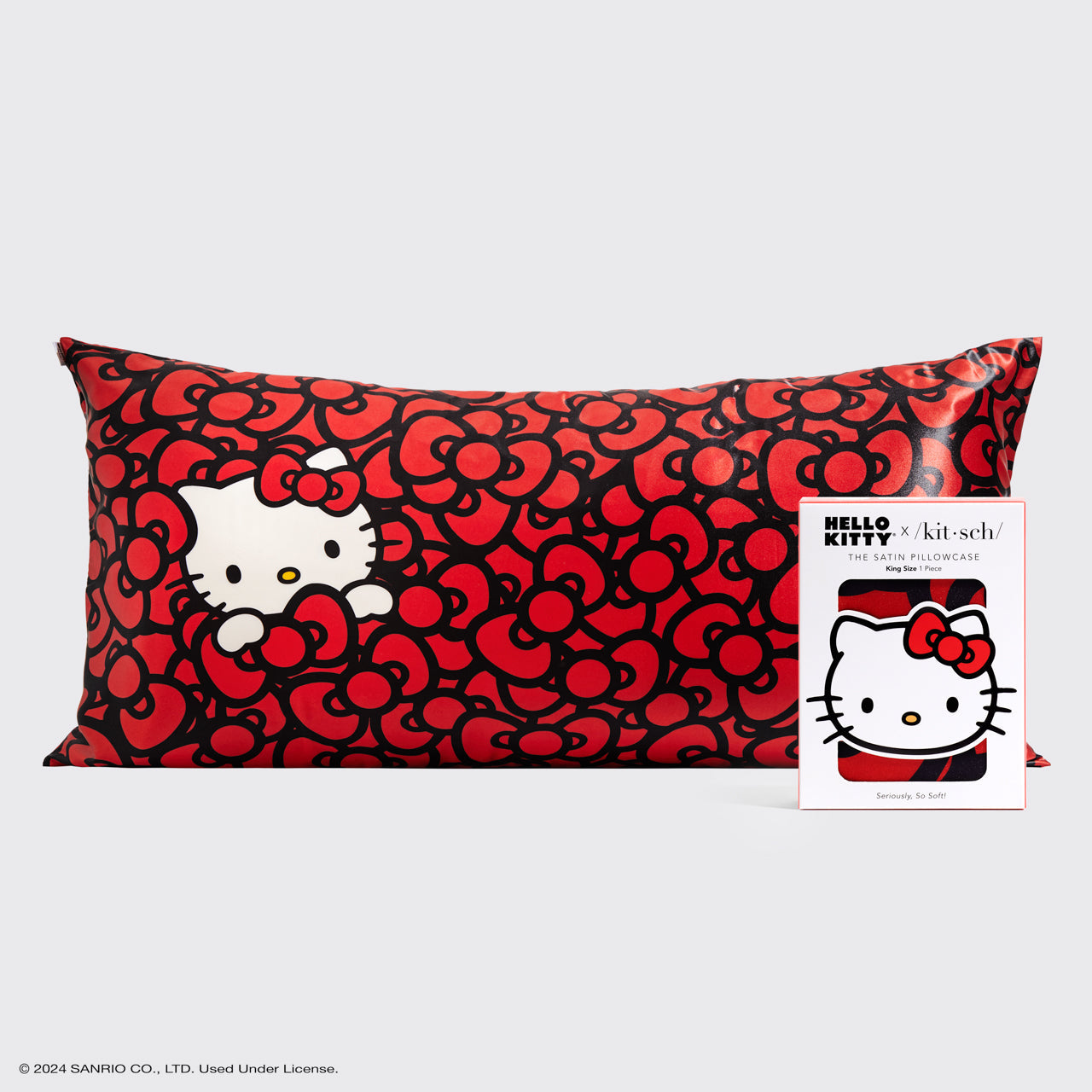 Kitsch x Hello Kitty Satin Pillowcase in Kitty Bathes in a Sea of Bows - King - Signature Selection