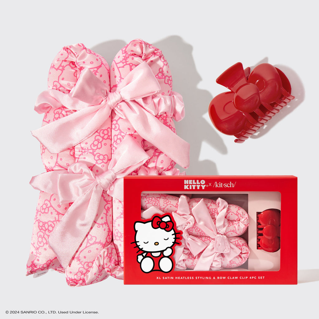 Hello Kitty x Kitsch XL Satin Heatless Styling and Bow Claw Clip 4pc Set - Curated Collection