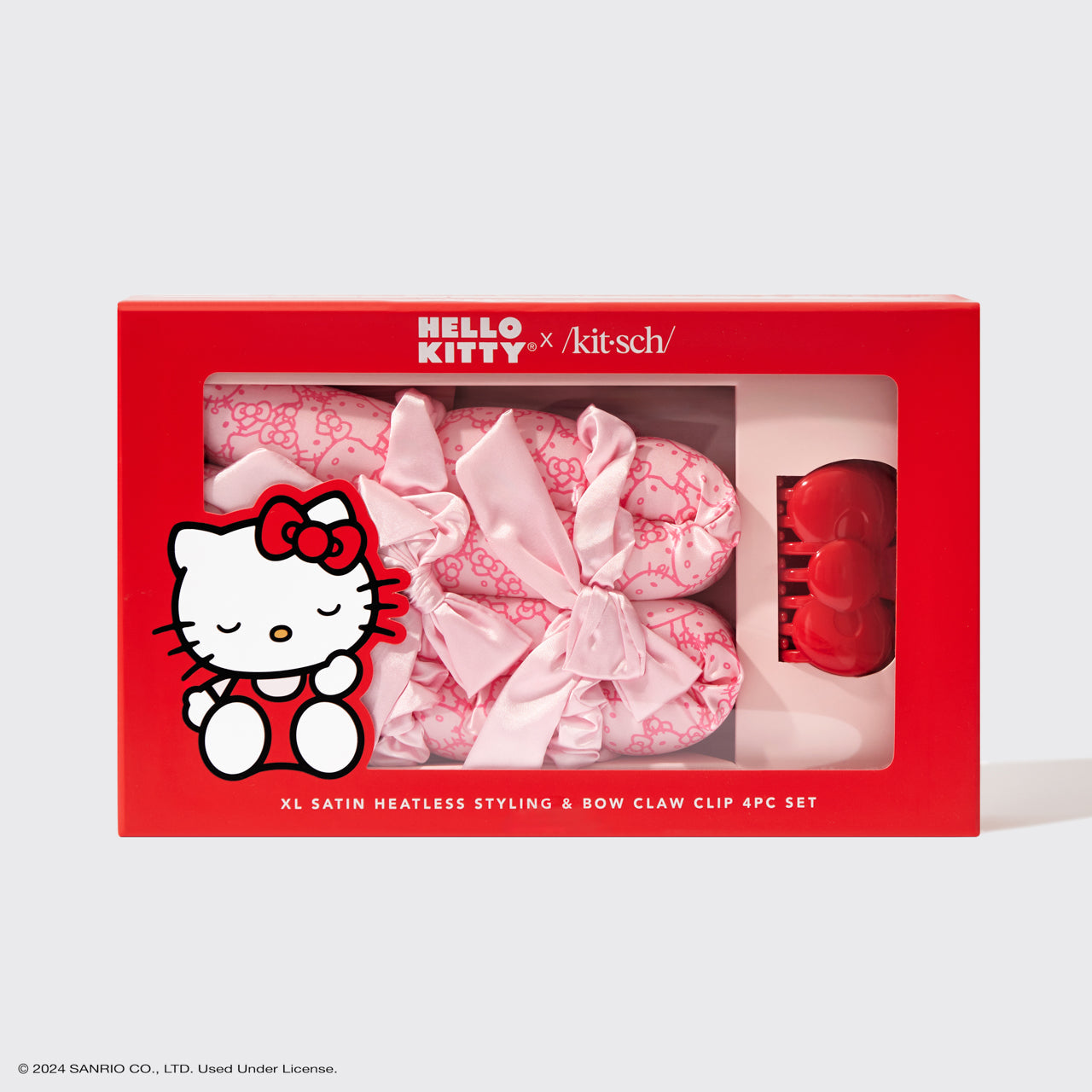 Hello Kitty x Kitsch XL Satin Heatless Styling and Bow Claw Clip 4pc Set - Curated Collection