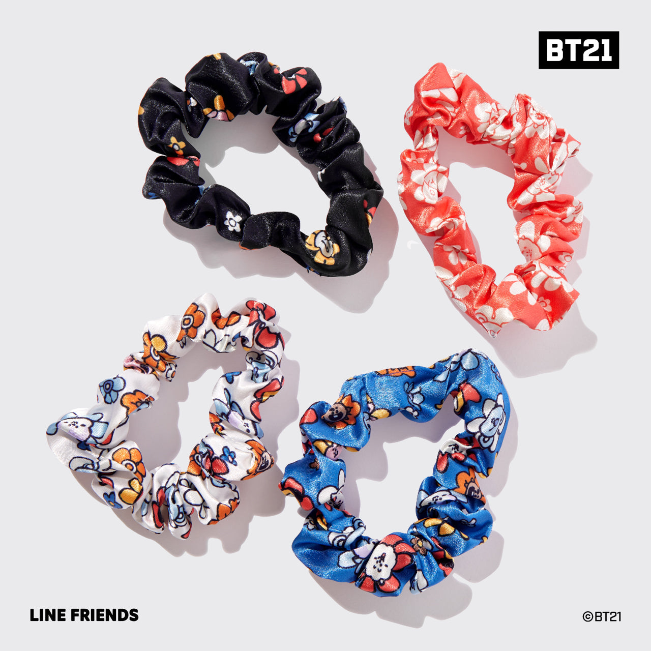 Kitsch x BT21 Satin Sleep Scrunchies 4pc Set - Everyday Essentials