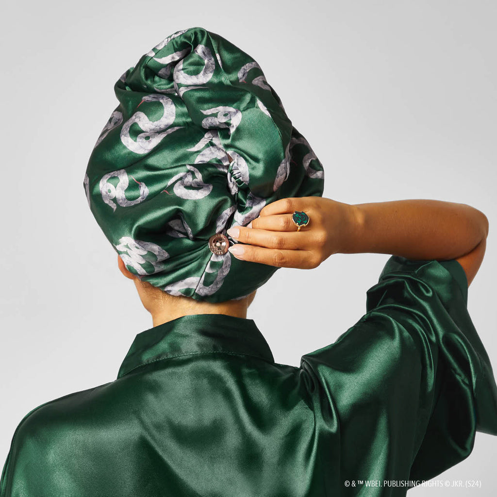 Kitsch x Harry Potter Satin Wrapped Hair Towel in Slytherin - Curated Collection
