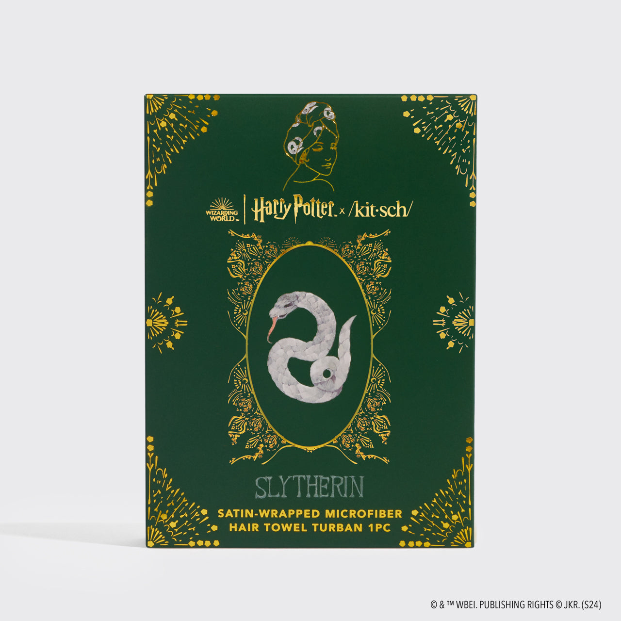 Kitsch x Harry Potter Satin Wrapped Hair Towel in Slytherin - Curated Collection