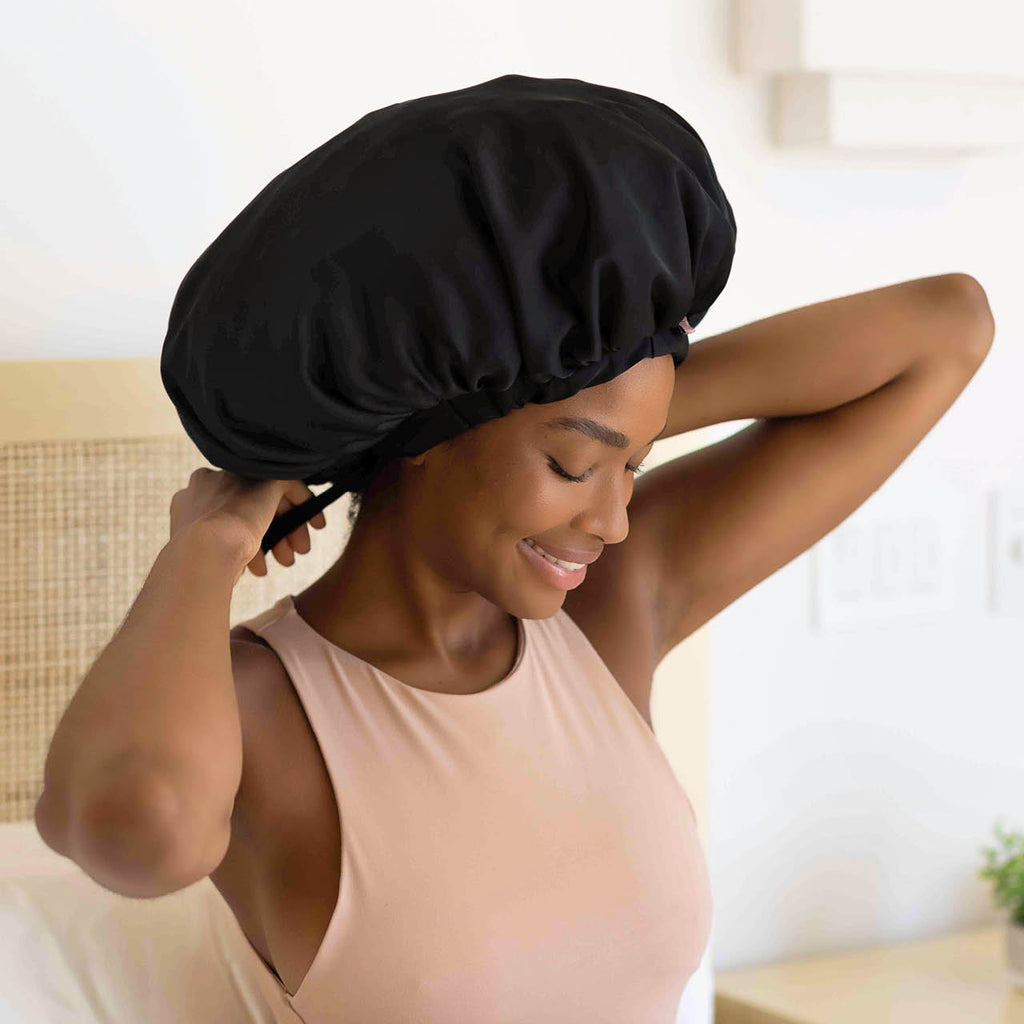 Black Satin Bonnet - XL - Curated Collection