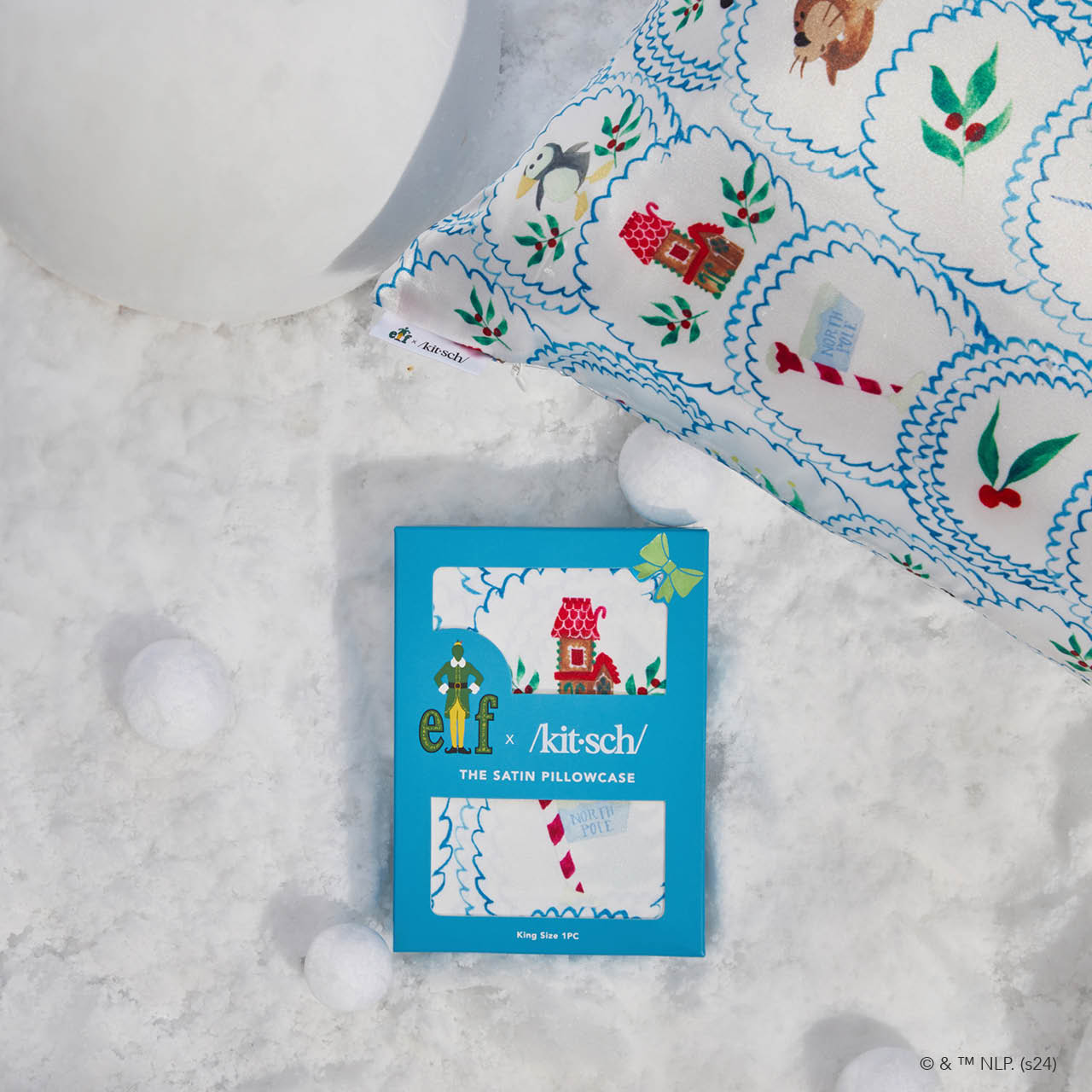 Kitsch x Elf Satin Pillowcase in North Pole - King - Curated Collection