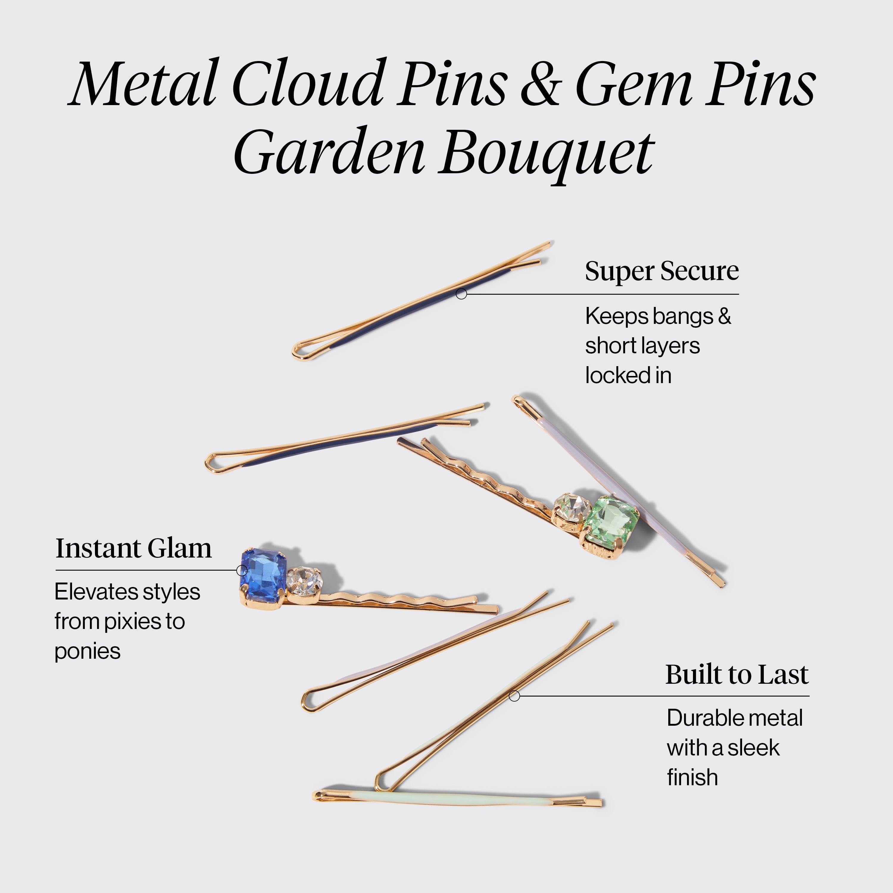 Garden Bouquet Cloud and Gem Bobby Pins 8pc Set - Curated Collection