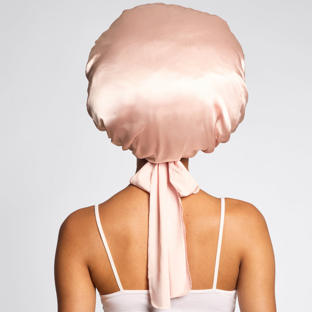 Satin Lined Flexi Shower Cap and Blush Oversized Satin Bonnet Bundle - Everyday Essentials