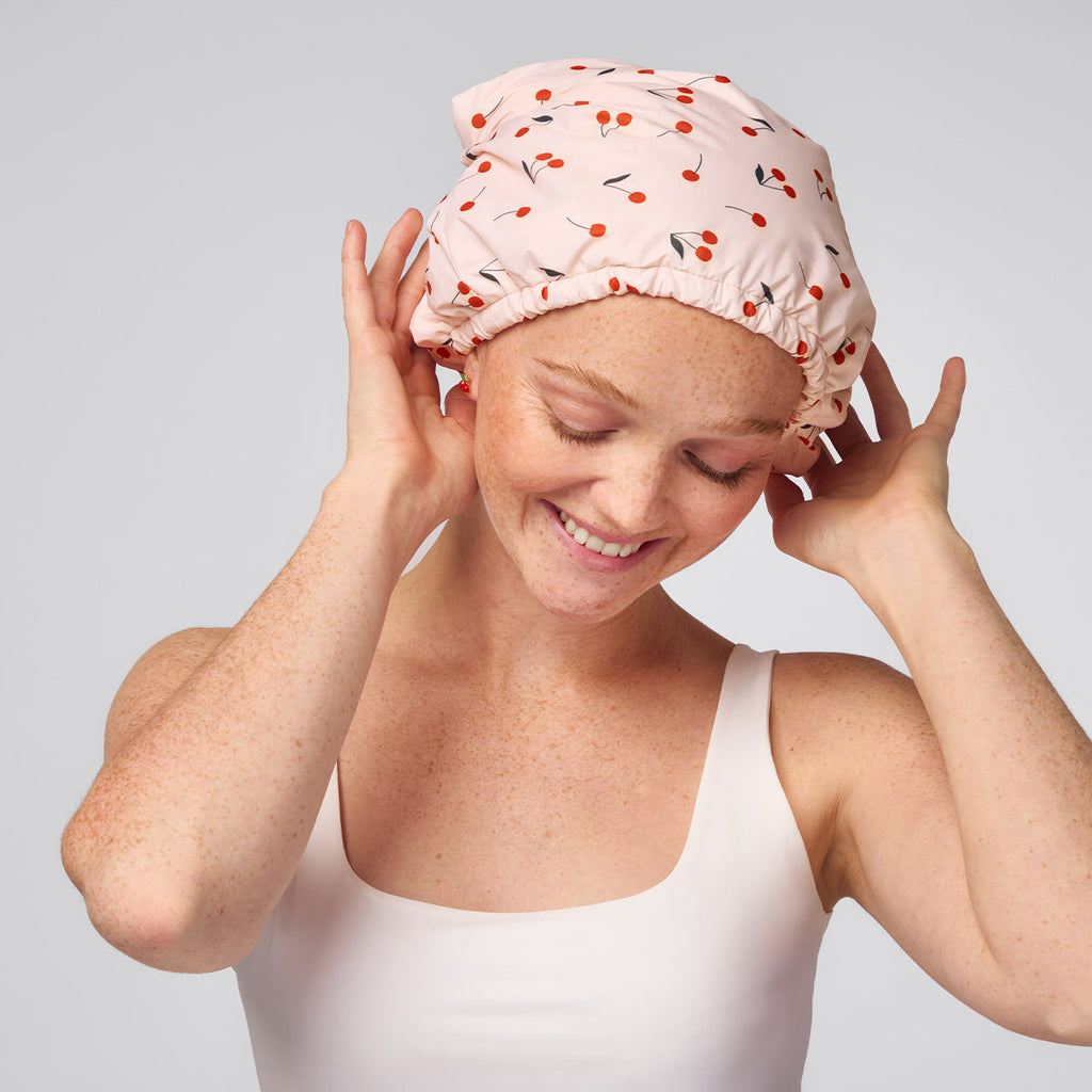 Cherry Print Satin Shower Cap - Signature Selection