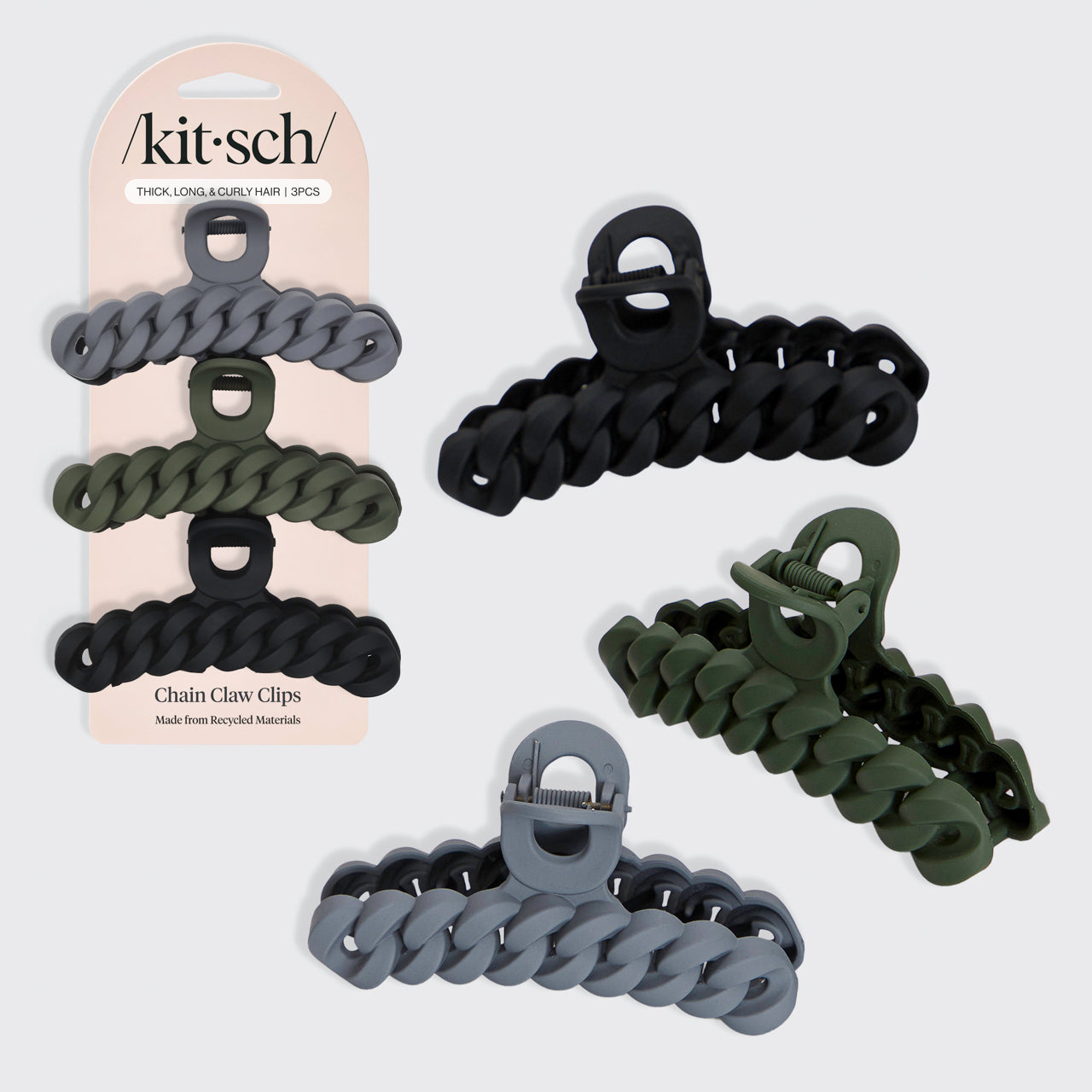 Black and Moss Chain Claw Clips 3pc Set - Signature Selection