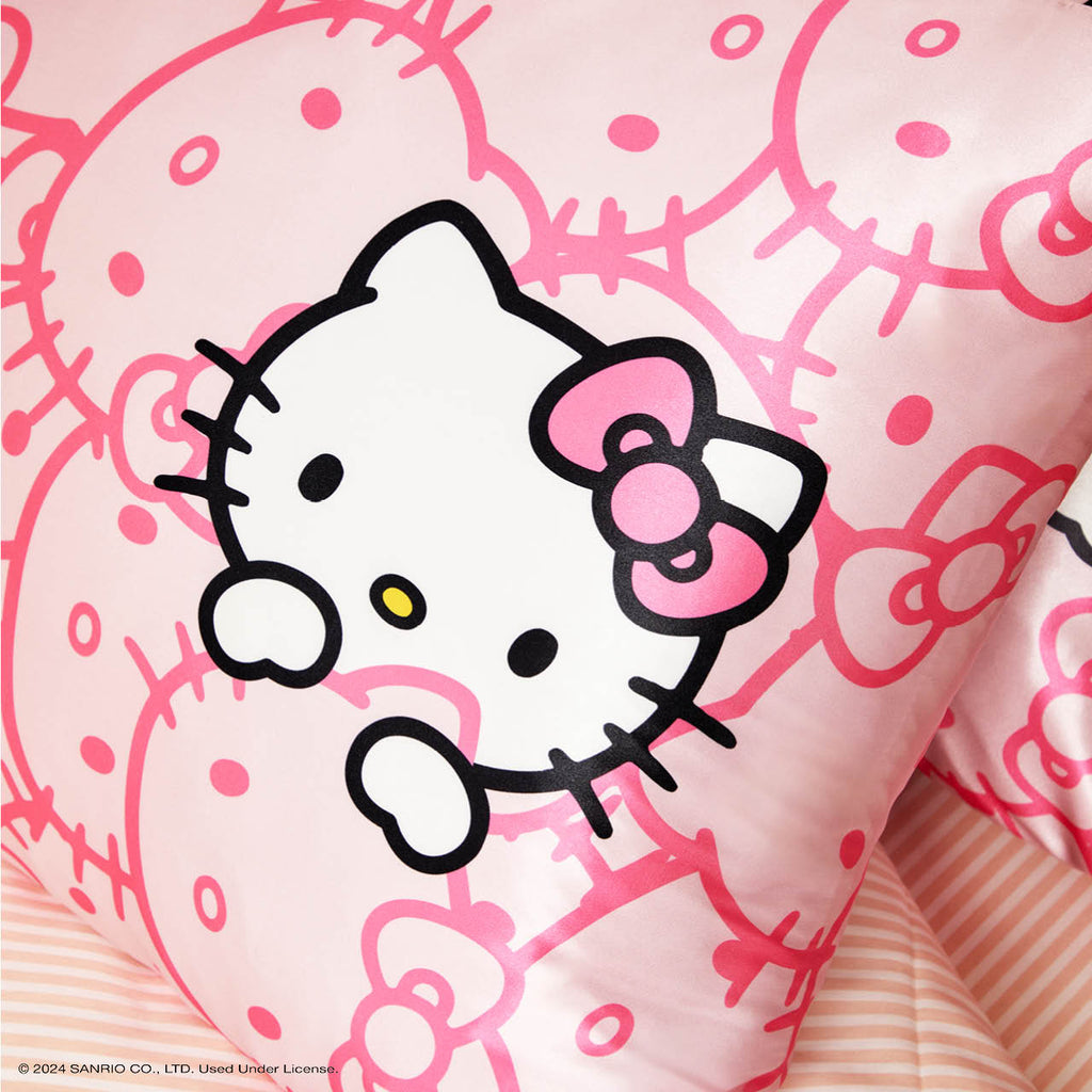 Kitsch x Hello Kitty Satin Pillowcase in Pink Hello Kitty Faces - King - Curated Collection