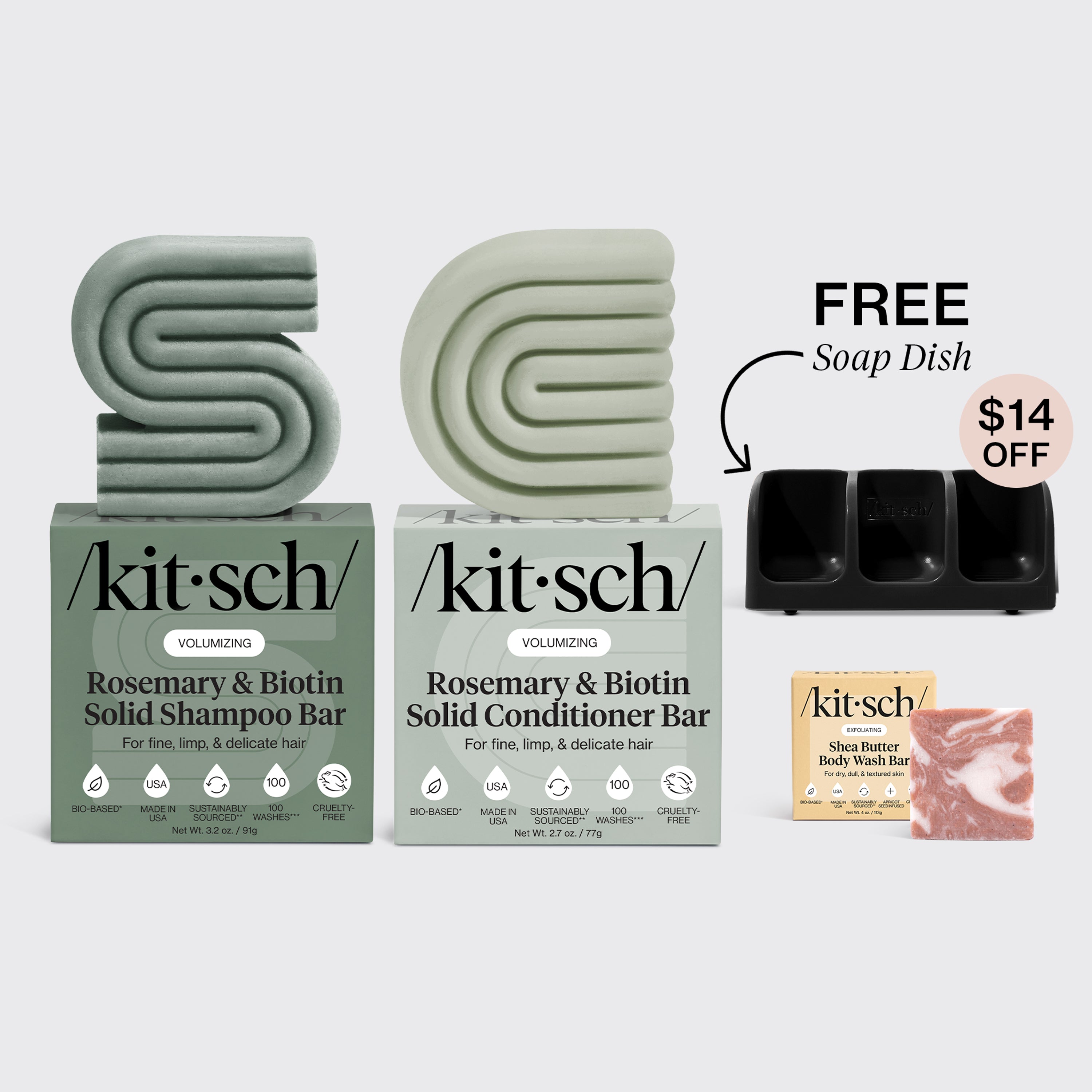 Volumizing Rosemary Black Self Draining Soap Dish Bundle - Signature Selection