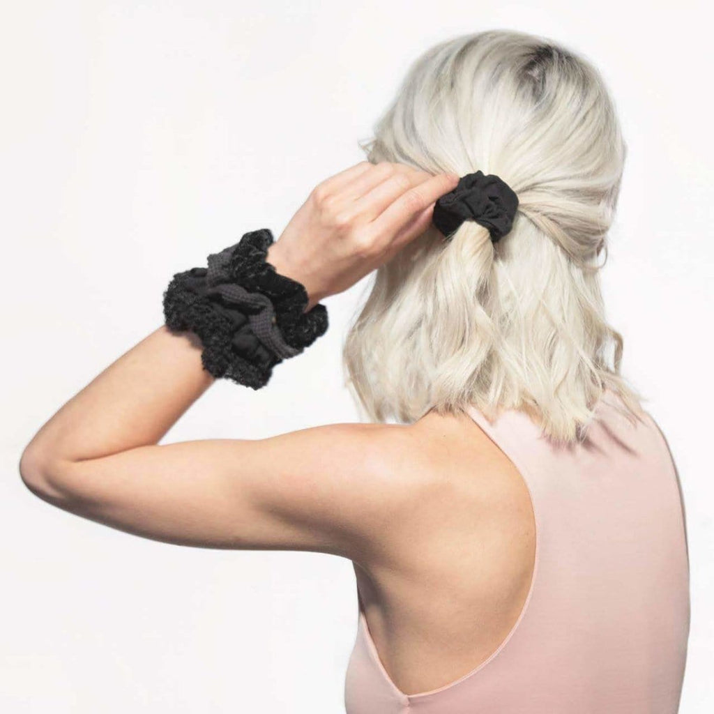 Assorted Textured Scrunchies in Black - Everyday Essentials