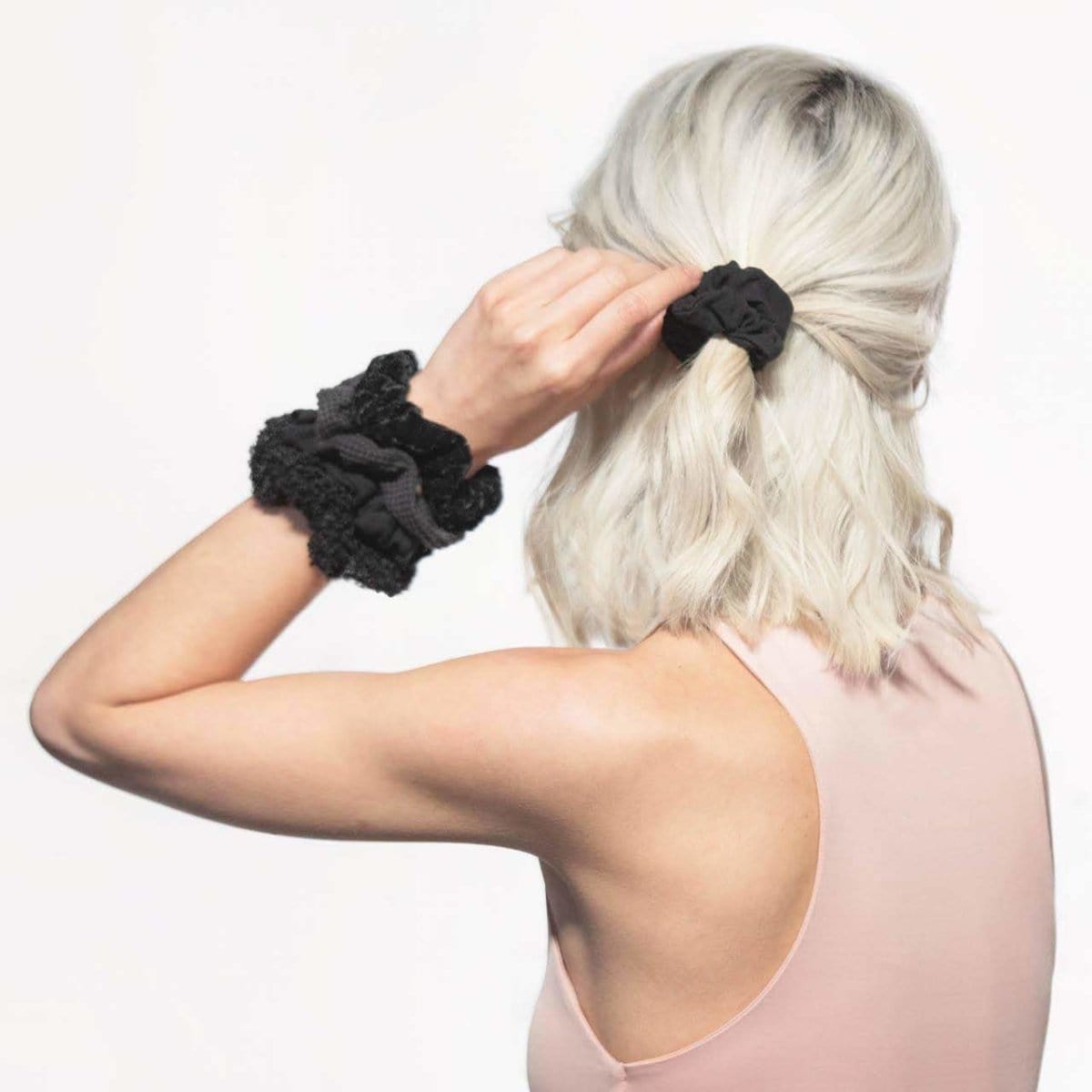 Assorted Textured Scrunchies in Black - Everyday Essentials